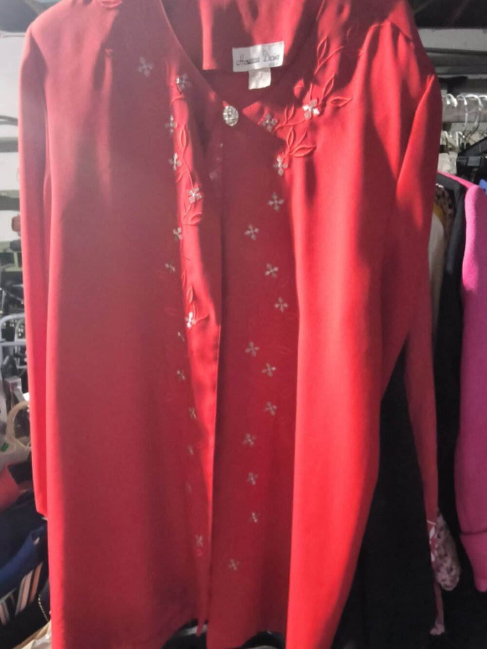 Vintage Red Embroidered Top XL Hosanna Design Modest Church Blouse